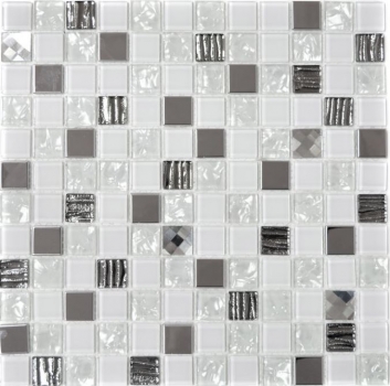 Piastrella di mosaico dipinta a mano Backsplash di piastrelle Acciaio inox traslucido bianco Mosaico di vetro Acciaio cristallo bianco Vetro MOS63-CM-424_m