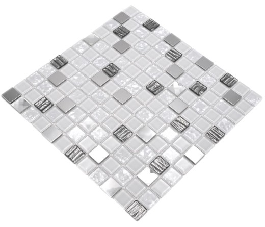 Piastrelle di mosaico in acciaio inox bianco argento pannello di mosaico di vetro MOS63-CM-424