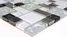 Piastrella di mosaico traslucida acciaio inox bianco combinazione di vetro MOS88-01699_f | 10 tappetini di mosaico