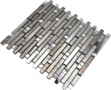 Aste di mosaico in vetro tessere di mosaico in acciaio inox bianco crema argento MOS86-0106