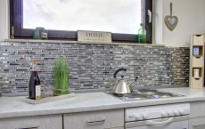 Aste di mosaico in vetro tessere di mosaico in acciaio inox bianco crema argento MOS86-0106