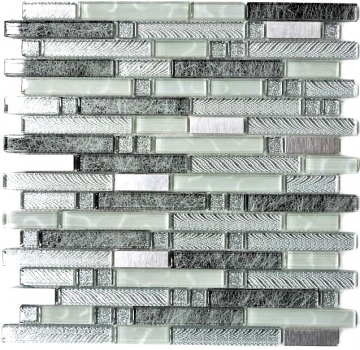 Piastrella di mosaico campione a mano Piastrella specchio traslucido acciaio inox chiaro grigio argento mosaico di vetro composito Acciaio cristallo chiaro grigio argento MOS87-MV698_m