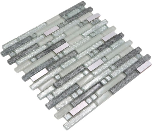 Aste di mosaico in vetro tessere di mosaico in acciaio inox bianco grigio argento MOS87-MV698