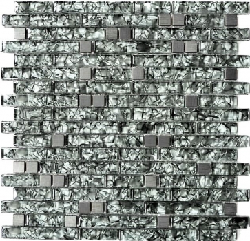 Piastrella di mosaico campione a mano Piastrella specchio traslucido acciaio inox verde grigio mosaico di vetro composito Cristallo acciaio pietra verde grigio MOS87-MV728_m