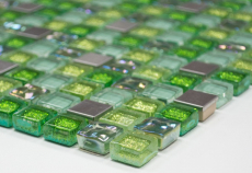 Piastrella di vetro a mosaico in acciaio inox verde lime argento glitter rivestimento bagno - MOS92-0506