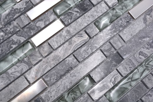 Mosaico di vetro pietra naturale tondini di marmo mosaico di acciaio inox grigio antracite argento alzatina da parete WC - MOS87-MV778