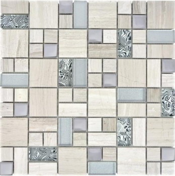 Pietra naturale vetro mosaico marmo mosaico piastrelle acciaio inox sapone grigio chiaro argento chiaro piastrelle backsplash muro - MOS88-0202