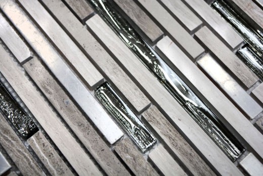 Mosaico di vetro pietra naturale aste acciaio inox marmo grigio bianco grigio chiaro argento Rivestimento cucina bagno WC - MOS86-SV85