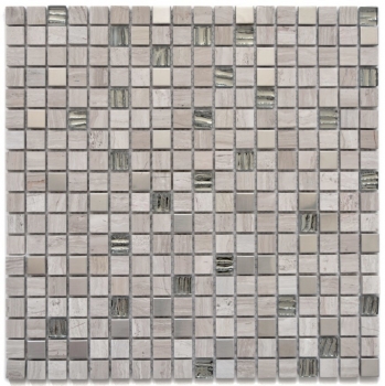 Piastrella di mosaico Acciaio inox traslucido grigio bianco Mosaico di vetro Pietra di cristallo Acciaio legno bianco MOS92-2002_f