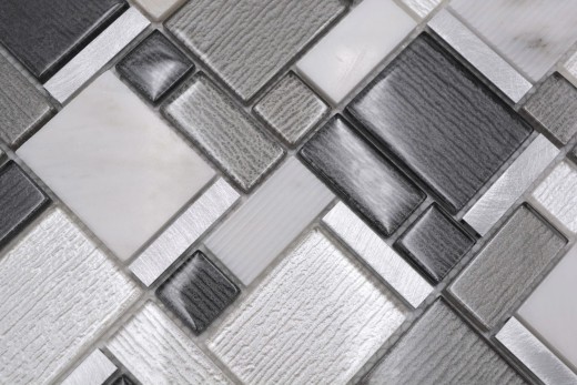 Pietra naturale vetro mosaico piastrelle alluminio bianco grigio antracite fango backsplash parete bagno - MOS49-FK02