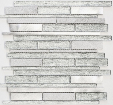 Campione a mano di mosaico Piastrella specchio traslucido alluminio bianco argento nero mosaico di vetro composito Pietra di cristallo alluminio bianco argento MOS49-GV64_m