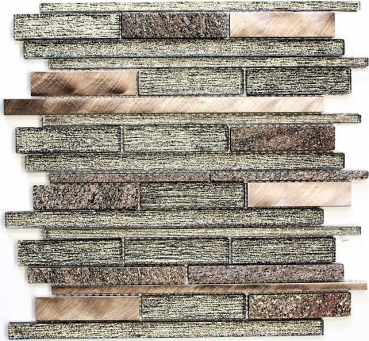 Campione a mano di mosaico Piastrella specchio traslucido alluminio beige rame mosaico di vetro composito Pietra di cristallo alluminio beige rame MOS49-GV74_m