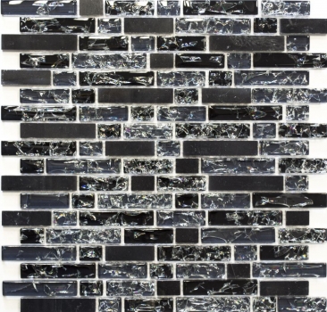 Piastrella di mosaico dipinta a mano Backsplash di piastrelle Nero traslucido Mosaico di vetro composito Pietra di cristallo nera MOS87-v1328_m