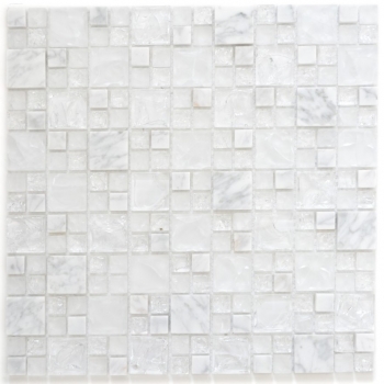 Piastrella di mosaico dipinta a mano Mosaico di vetro combinato bianco traslucido Pietra di cristallo bianca MOS87-v1411_m