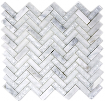 Mosaico dipinto a mano a spina di pesce bianco traslucido Mosaico in vetro Crystal stone bianco MOS87HB-0111_m