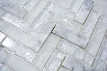 Mosaico dipinto a mano a spina di pesce bianco traslucido Mosaico in vetro Crystal stone bianco MOS87HB-0111_m
