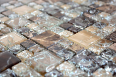 Piastrella di mosaico dipinta a mano traslucida marrone scuro combinazione di vetro mosaico Pietra di cristallo emperador scuro MOS87-K1455_m
