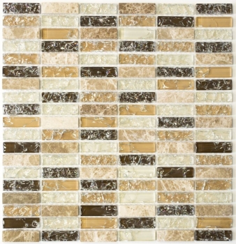 Piastrelle di mosaico rettangolare vetro mosaico rotto vetro marmo pietra marrone chiaro beige crema parete bagno cucina WC - MOS87-S1253