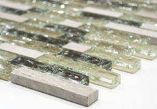 Piastrella di mosaico campionata a mano Rivestimento traslucido grigio-verde Mosaico di vetro composito Pietra di cristallo grigio-verde MOS87-V1352_m