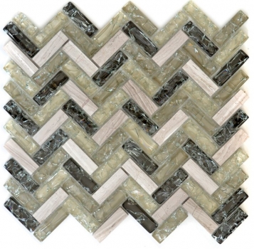 Piastrella di mosaico dipinta a mano Mosaico di vetro traslucido grigio-verde a spina di pesce Pietra di cristallo grigio-verde MOS87HB-0552_m
