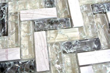 Piastrella di mosaico dipinta a mano Mosaico di vetro traslucido grigio-verde a spina di pesce Pietra di cristallo grigio-verde MOS87HB-0552_m