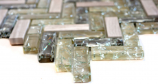 Piastrella di mosaico dipinta a mano Mosaico di vetro traslucido grigio-verde a spina di pesce Pietra di cristallo grigio-verde MOS87HB-0552_m