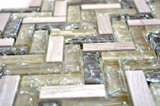 Piastrella di mosaico dipinta a mano Mosaico di vetro traslucido grigio-verde a spina di pesce Pietra di cristallo grigio-verde MOS87HB-0552_m