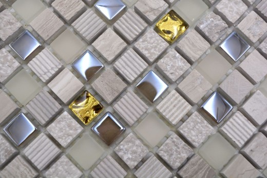 Mosaico di vetro in pietra naturale tessere di mosaico grigio chiaro crema oro marmo struttura cucina piastrelle bagno - MOS92-HQ12