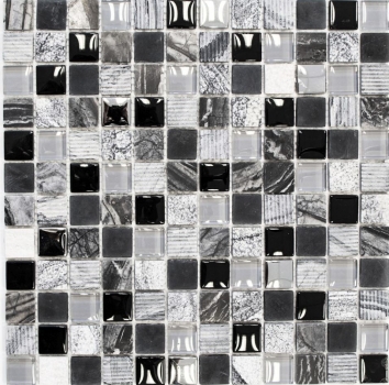 Piastrella di mosaico dipinta a mano Backsplash di piastrelle Traslucido grigio nero Mosaico di vetro Pietra di cristallo EP grigio nero argento MOS83-HQ24_m