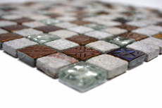 Piastrella di mosaico decorata a mano Backsplash di piastrelle Grigio traslucido Mosaico di vetro Design in pietra di cristallo Grigio quarzite MOS83-CR37_m