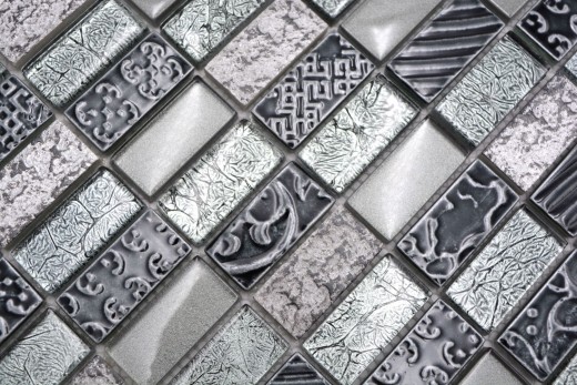 Piastrelle rettangolari in vetro mosaico pietra retrò argento antracite struttura rivestimento cucina piastrelle WC - MOS83-CRS2