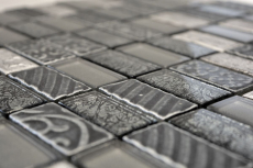 Piastrelle rettangolari in vetro mosaico pietra retrò argento antracite struttura rivestimento cucina piastrelle WC - MOS83-CRS2
