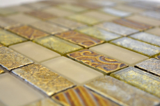 Piastrelle rettangolari in vetro mosaico pietra retrò oro beige crema struttura rivestimento cucina bagno - MOS83-CRS4