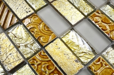 Piastrelle rettangolari in vetro mosaico pietra retrò oro beige crema struttura rivestimento cucina bagno - MOS83-CRS4