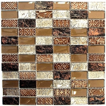 Piastrella di mosaico decorata a mano Backsplash di piastrelle Marrone traslucido Rettangolo Mosaico di vetro Pietra di cristallo Marrone retrò MOS83-CRS6_m