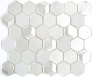 Pietra naturale vetro mosaico tessere esagonali bianco antico bianco crema bianco madreperla backsplash rivestimento bagno - MOS11D-HXN11
