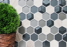 Pietra naturale vetro mosaico tessere esagonali antracite grigio chiaro grigio strisce piastrelle backsplash rivestimento bagno - MOS11D-22