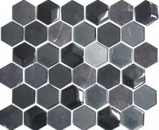 Piastrella di mosaico decorata a mano Backsplash di piastrelle Nero traslucido Mosaico di vetro esagonale Pietra di cristallo 3D nero MOS11D-33_m