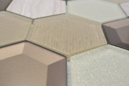 Mosaico di vetro esagonale in pietra naturale beige crema bronzo marmo alzatina parete bagno WC - MOS11E-77