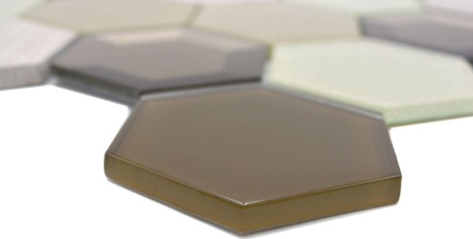 Mosaico di vetro esagonale in pietra naturale beige crema bronzo marmo alzatina parete bagno WC - MOS11E-77
