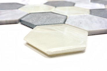 Piastrella di mosaico Traslucido grigio argento Mosaico di vetro esagonale Pietra di cristallo grigio argento MOS11E-88_f