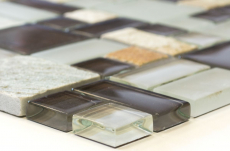 Piastrella di mosaico campione dipinta a mano Rivestimento traslucido grigio marrone Combinazione di mosaico di vetro Pietra di cristallo grigio marrone MOS88-0206_m