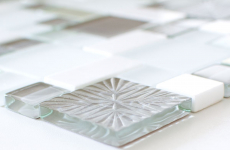 Piastrella di mosaico dipinta a mano Backsplash di piastrelle Traslucido bianco grigio Combinazione di mosaico di vetro Pietra di cristallo bianco grigio bianco opaco MOS88-MC659_m