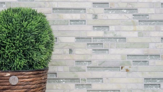 Mosaico di vetro in pietra naturale tessere di mosaico crema bianco verdognolo con riflessi Rivestimento cucina bagno WC - MOS87-MV738