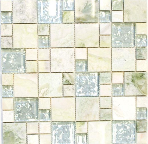 Piastrella di mosaico dipinta a mano traslucida oro verde chiaro combinazione di mosaico di vetro Pietra di cristallo onice oro MOS88-MC639_m