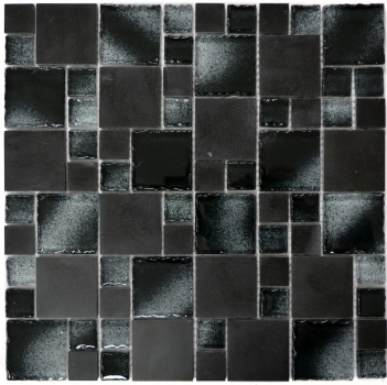 Piastrella di mosaico dipinta a mano combinazione nero traslucido mosaico di vetro Pietra di cristallo nero bordo rotto MOS88-0304_m