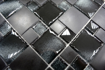 Piastrella di mosaico dipinta a mano combinazione nero traslucido mosaico di vetro Pietra di cristallo nero bordo rotto MOS88-0304_m