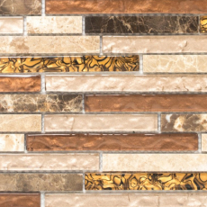 Piastrella di mosaico campione dipinta a mano Rivestimento traslucido beige marrone Mosaico di vetro composito Cristallo di marmo beige marrone MOS86-1302_m