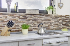 Mosaico di vetro pietra naturale aste di vetro mosaico piastrelle beige crema marrone marmo piastrelle backsplash cucina bagno WC - MOS86-1302