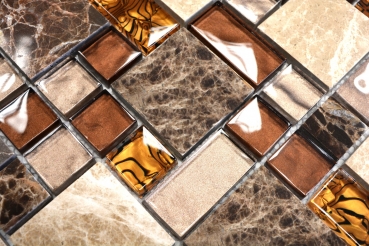 Piastrella di mosaico Traslucido beige marrone Mosaico di vetro combinato Pietra di cristallo beige marrone MOS88-1303_f